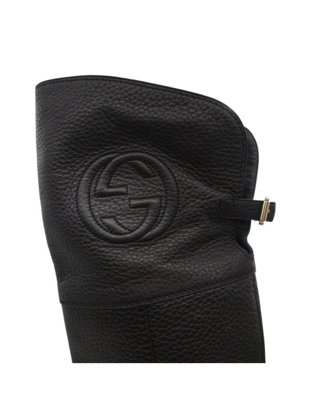 Gucci Boots Interlocking Embossed Leather Long Knee High Shoes Black - Picture 6 of 9